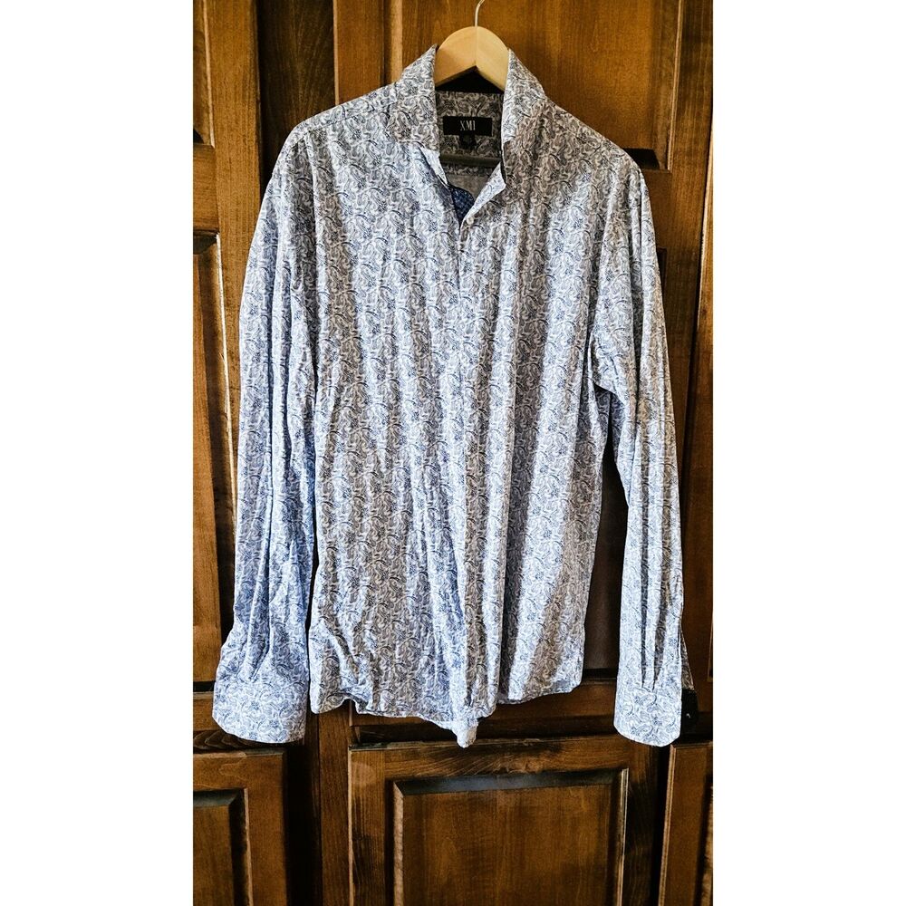 XMI Paisley Print Men’s White & Navy Dress Shirt Large